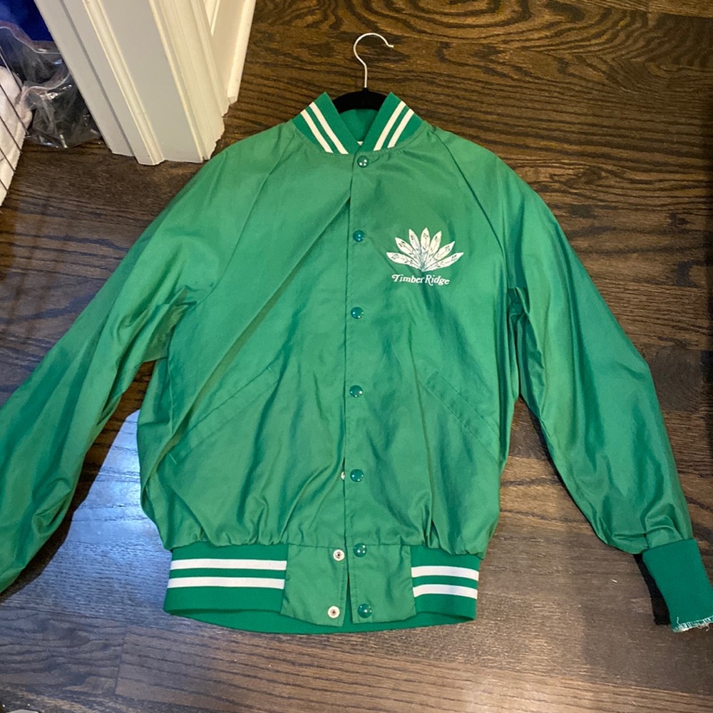 Green varsity bomber